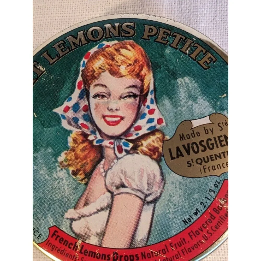 Tin French Tart Lemons Petite Drops La Vosgienne Metal Advertising France Vtg